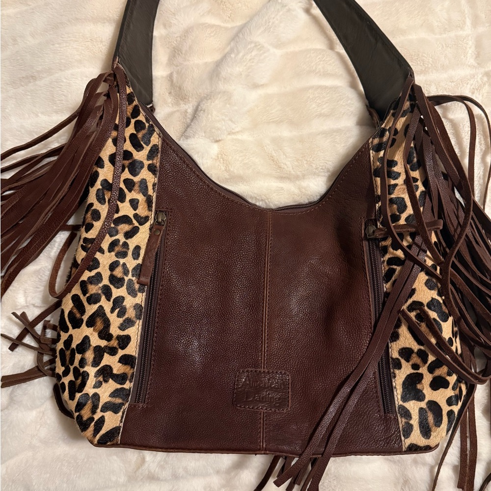 American Darling Leopard and Brown Fringe Hobo Bag - Picture 2 of 7
